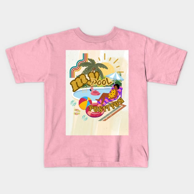 My pool position woman on a lounger next to the pool under a sun umbrella in a summer mood Kids T-Shirt by PopArtyParty